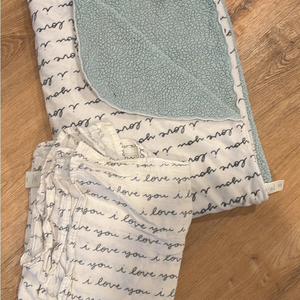 Cloud Island “I love you” swaddle and blanket like new